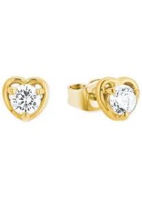 Paar Ohrstecker Amor "Herzen", gold (gelbgoldfarben, wei&szlig;, kristallwei&szlig;), Ohrringe, Damen, Silber 925 (Sterlingsilber), mit Zirkonia (synth.)