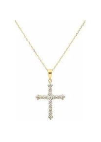 Kreuzkette Firetti "Schmuck Geschenk Halsschmuck Halskette Silberkette Kreuz", silber (silber, 925, goldfarben), Halsketten, Damen, Diamanten Silber 925 (Sterlingsilber), L: 45 B: 0,65mm, Diamanten, Silber 925 (Sterlingsilber), Kreuzkette, mit Diamanten, B:0,65mm