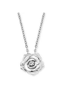 Kette mit Anh&auml;nger Engelsrufer "Rose", silber (silberfarben, kristallwei&szlig;), Halsketten, Damen, Silber 925 (Sterlingsilber), L: 44 B: 1,33mm, mit Zirkonia (synth.), B:1,33mm