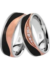 Trauring DOOSTI "Schmuck Geschenk Edelstahl Trauring Ehering Partnerring LIEBE" Gr. 50, rosa (edelstahlfarben, ros&eacute;goldfarben, schwarz), Fingerringe, Damen, 50, ohne Zirkonia, Carbon Edelstahl, 6,5mm, Carbon, Edelstahl, Trauring, wahlweise mit oder ohne Zirkonia