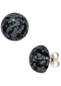 Paar Ohrstecker Jobo, grau, Ohrringe, Damen, 10mm, Silber 925 (Sterlingsilber), rund 925 Silber