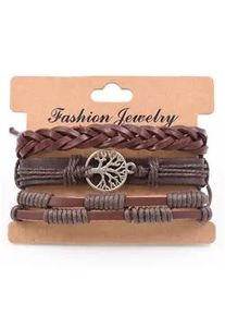 Armband Set Firetti "Multipack Schmuck Geschenk Armschmuck Lederarmband Lebensbaum", silber (silberfarben), Armb&auml;nder, Damen, 26cm, Edelstahl Leder, Edelstahl, Leder, Made in Germany