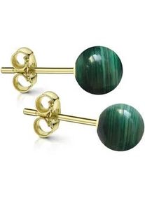Paar Ohrstecker Firetti "Schmuck Geschenk Gold Ohrstecker Kugel", gold (gelbgoldfarben, gr&uuml;n, gr&uuml;n), Ohrringe, Damen, 6mm, Gelbgold 333, Made in Germany - mit Malachit, Onyx oder Rosenquarz