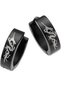 Paar Creolen Firetti "Schmuck Geschenk Drache", silber (schwarz, silberfarben), Ohrringe, Herren, 13mm, Edelstahl
