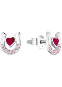 Paar Ohrstecker Amor "Horeses Heart", rot (silberfarben,rosa, rosa), Ohrringe, M&auml;dchen, Silber 925 (Sterlingsilber), Made in Germany - mit Emaille, mit Zirkonia (synth.)