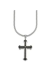 Kette mit Anh&auml;nger Bruno Banani "Schmuck Geschenk Halskette Kreuz Venezianerkette Silber Schwarz", silber (edelstahlfarben), Halsketten, Herren, Edelstahl, L: 60