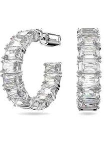 Paar Creolen Swarovski "Matrix Baguette", silber (metallfarben, kristallwei&szlig;, kristallwei&szlig;), Ohrringe, Damen, Metall, mit Swarovski Kristall