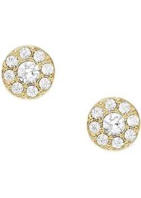 Paar Ohrstecker Fossil "Schmuck Geschenk Edelstahl Ohrringe JEWELRY", gelb (edelstahlfarben, gelbgoldfarben, kristallwei&szlig;, kristallwei&szlig;), Ohrringe, Damen, 7mm, Edelstahl, mit Zirkonia (synth.)