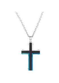 Kette mit Anh&auml;nger Firetti "Schmuck Geschenk Kreuz", bunt (edelstahlfarben, schwarz, blau), Halsketten, Herren, Edelstahl, L: 55 B: 3mm, B:3mm