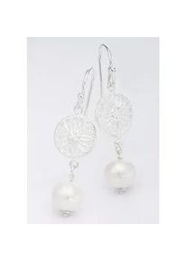 Paar Ohrh&auml;nger Firetti "Schmuck Geschenk Ohrschmuck Ohrhaken Sonne Blume Perle", bunt (silberfarben, wei&szlig;), Ohrringe, Damen, 8mm, Perlen Silber 925 (Sterlingsilber), Perlen, Silber 925 (Sterlingsilber), mit S&uuml;&szlig;wasserzuchtperle