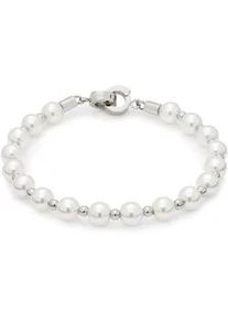 Charm-Armband Leonardo "Signora Darlin's", wei&szlig; (edelstahlfarben, perlmuttfarben), Armb&auml;nder, Damen, 18,5cm, Edelstahl Perlen, Edelstahl, Perlen, Charm-Armband, mit Muschelkernperle