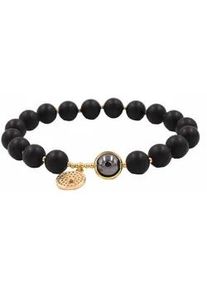 Armband Firetti "Schmuck Geschenk Armschmuck Armkette Edelstein Farbstein Onyx", schwarz (gelbgoldfarben, schwarz, schwarz), Armb&auml;nder, Damen, 19cm, Edelstahl Silikon, Edelstahl, Silikon, Armband, Made in Germany - mit Onyx