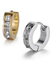 Creolen-Set Firetti "Multipack Schmuck Geschenk Ohrschmuck Creolenset", gelb (edelstahlfarben, gelbgoldfarben, kristallwei&szlig;, kristallwei&szlig;), Ohrringe, Damen, 13mm, Edelstahl, mit Zirkonia (synth.)