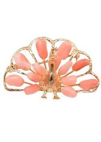 Brosche Firetti "Schmuck Geschenk Ansteckschmuck Pfau Koralle", bunt (gelbgoldfarben, rosa, rosa), Broschen, Damen, Messing, Brosche, mit Koralle