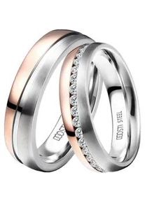 Trauring DOOSTI "Schmuck Geschenk Edelstahl Trauring Ehering Partnerring LIEBE" Gr. 60, rosa (edelstahlfarben, ros&eacute;goldfarben), Fingerringe, Damen, 60,mit Zirkonia, Edelstahl, 6mm, Trauring, wahlweise mit oder ohne Zirkonia