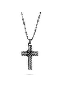 Kette mit Anh&auml;nger Firetti "Schmuck Geschenk Woven/Kreuz", schwarz (antikfarben, schwarz), Halsketten, Herren, Edelstahl, L: 55 B: 2,5mm, mit Zirkonia (synth.), B:2,5mm