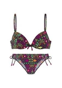 Push-Up-Bikini Buffalo, Damen, Gr. 42, Cup B, schwarz (schwarz bedruckt), Microfaser, Ethnomuster, bedruckt, Bikini-Sets, farbenfroher Ethnodruck