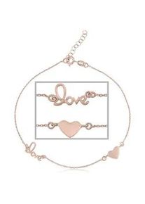 Fu&szlig;kette Firetti "Schmuck Geschenk Silber 925 K&ouml;rperschmuck Herz+LIEBE Ankerkette", rosa (silber, 925, ros&eacute;goldfarben), Fu&szlig;ketten, Damen, Silber 925 (Sterlingsilber)