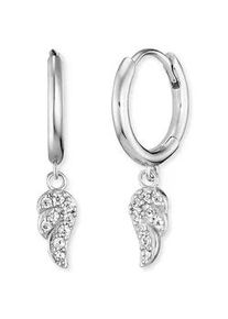 Paar Creolen Engelsrufer "Flying Wings", silber (silberfarben, kristallwei&szlig;, kristallwei&szlig;), Ohrringe, Damen, 14mm, Silber 925 (Sterlingsilber), mit Zirkonia (synth.)
