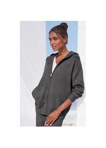 Strickjacke ELBSAND, Damen, Gr. 40/42, grau (anthrazit), Feinstrick, Obermaterial: 50% Viskose, 28% Polyester, 22% Nylon, meliert, unifarben, bequem h&uuml;ftbedeckend, Strickjacken Strickjacke, aus hochwertigen Strick und eingestricktem Logo, Loungewear, Topseller