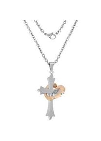 Kette mit Anh&auml;nger Firetti "Halskette Schmuck Geschenk Kreuz & Herz "LIEBE" Partnerschmuck", rosa (edelstahlfarben, ros&eacute;goldfarben), Halsketten, Damen, Edelstahl, L: 45, mit Zirkonia (synth.)