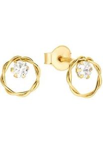 Paar Ohrstecker Amor "2032500", gold (goldfarben,wei&szlig;, kristallwei&szlig;), Ohrringe, Damen, 7mm, Gelbgold 585, mit Zirkonia (synth.)