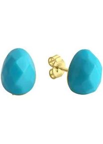 Paar Ohrstecker JAMELLI "Silber 925 vergoldet mit T&uuml;rkis-Steinen (beh.)", gelb (gelb, t&uuml;rkis), Ohrringe, Damen, one-size, 7,6, Silber 925 (Sterlingsilber)