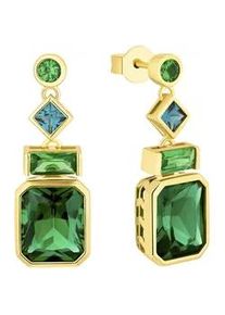 Paar Ohrstecker s.Oliver "2036878", gr&uuml;n (gelbgoldfarben, gr&uuml;n, t&uuml;rkis, gr&uuml;n, t&uuml;rkis), Ohrringe, Damen, Silber 925 (Sterlingsilber), mit Zirkonia (synth.)