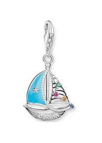 Charm-Einh&auml;nger Thomas Sabo "Segelboot", blau (silberfarben, mehrfarbig, t&uuml;rkis, mehrfarbig), Charms, Damen, Silber 925 (recycelt), mit Glas-Keramik Stein