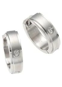 Paar Creolen Firetti "Schmuck Geschenk Basic, Matt/Glanz Optik", silber (edelstahlfarben, kristallwei&szlig;), Ohrringe, Damen, 15mm, Edelstahl, mit Zirkonia (synth.)