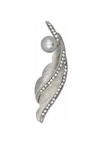 Brosche Firetti "Schmuck Geschenk Ansteckschmuck geschwungene Blattoptik mit Struktur", wei&szlig; (metallfarben, wei&szlig;, wei&szlig;), Broschen, Damen, Metall, Perlen, Brosche, mit Glassteinen - mit Kunststoffperle