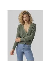 V&eacute;ro Moda Strickjacke VERO MODA "VMNEWLEXSUN LS SHORT V-NECK CAR GA NOOS", Damen, Gr. XL, laurel wreath, Strick, Obermaterial: 50% Viskose (LENZINGTM ECOVEROTM), 25% Baumwolle, 25% Polyacryl, unifarben, regular fit normal, tiefer V-Ausschnitt, Strickjacken Strickjacke, mit Knopfleiste