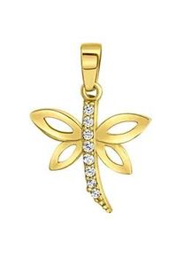 Kettenanh&auml;nger Firetti "Schmuck Geschenk Gold 375 Halsschmuck Anh&auml;nger Halskette Libelle", gold (gelbgoldfarben, kristallwei&szlig;, kristallwei&szlig;), Schmuckanh&auml;nger, Damen, Gelbgold 375, 0,45 g, Kettenanh&auml;nger, mit Zirkonia (synth.)