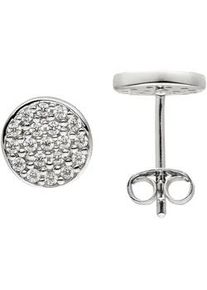 Paar Ohrstecker Jobo, silber (silber 925, wei&szlig;), Ohrringe, Damen, 8mm, Silber 925 (Sterlingsilber), 925 Silber mit 38 Zirkonia 8 mm