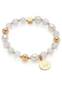 Edelstahlarmband Leonardo "gold Hope", gold (gelbgoldfarben, wei&szlig;), Armb&auml;nder, Damen, 16cm, Edelstahl Perlen, Edelstahl, Perlen, Edelstahlarmband, mit Cat ́s Eye, Glasperle, Perle (imitiert)