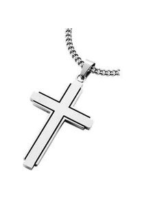 Kette mit Anh&auml;nger Firetti "Schmuck Geschenk Kreuz, teilweise geschw&auml;rzt", schwarz (edelstahlfarben, schwarz), Halsketten, Damen, Edelstahl, L: 50 B: 3,7mm, B:3,7mm