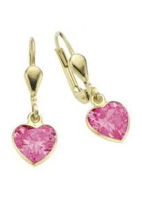Paar Ohrh&auml;nger Firetti "Schmuck Geschenk Gold 333 Ohrschmuck Patentbrisur Herz Glitzer", bunt (gelbgoldfarben, pink, pink), Ohrringe, M&auml;dchen, Gelbgold 333, mit Zirkonia (synth.)