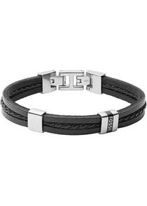 Armband Fossil "Schmuck Geschenk Edelstahl Leder VINTAGE CASUAL", schwarz (edelstahlfarben, schwarz), Armb&auml;nder, Damen, 19,5cm, Edelstahl Leder, Edelstahl, Leder, Armband