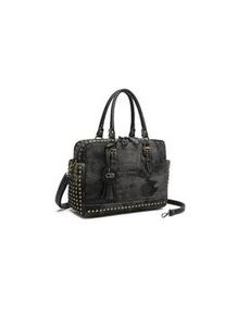 Schultertasche "Denim", Damen, Gr. B/H/T: 34cm x 24cm x 12cm onesize, schwarz, Baumwolle, Collezione Alessandro, Taschen Schultertasche, aus griffigem Jeansstoff mit Nieten