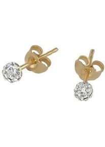 Paar Ohrstecker Firetti "Schmuck Geschenk Gold 375 Ohrschmuck rund", gold (gelbgoldfarben, wei&szlig;), Ohrringe, Damen, 4mm, Gelbgold 375, mit Kristallstein