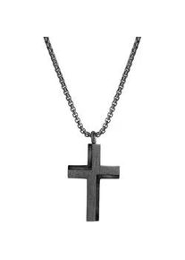 Kette mit Anh&auml;nger Firetti "Schmuck Geschenk Kreuz", schwarz, Halsketten, Damen, Edelstahl, L: 55 B: 2,3mm, B:2,3mm
