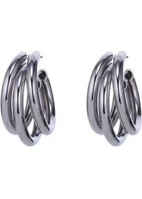 Paar Creolen Firetti "mehrreihige Optik", grau (metallfarben), Ohrringe, Damen, 30mm, Metall