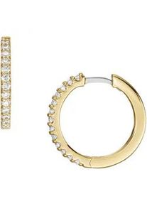 Paar Creolen Fossil "Schmuck Geschenk Metall Ohrringe JEWELRY ALL STACKED UP", gelb (metallfarben, gelbgoldfarben, wei&szlig;, kristallwei&szlig;), Ohrringe, Damen, Metall, mit Zirkonia (synth.)