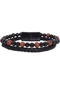 Lederarmband Firetti "Schmuck Geschenk Armschmuck Edelsteinarmband Onyx", rot (rot, schwarz, schwarz, rot), Armb&auml;nder, Herren, 20cm, Edelstahl Lava Leder, Edelstahl, Lava, Leder, Lederarmband, Made in Germany - mit Onyx, Jaspis