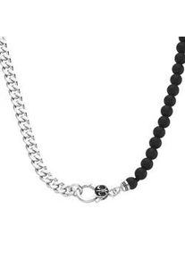 Collier "Panzerkette, schwarzer Achat oder Perle, Silber 925", schwarz, Giorgio Martello MILANO, Halsketten, Herren, 55cm, Silber 925 (Sterlingsilber), Collier