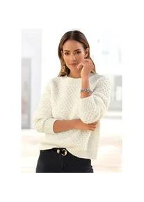 Rundhalspullover Vivance, Damen, Gr. 36/38, beige (creme), Strick, Obermaterial: 72% Polyacryl, 25% Polyamid, 3% Elasthan, unifarben, figurumspielend h&uuml;ftlang, Rundhals, Rippstrickb&uuml;ndchen, Pullover Rundhalspullover, mit besonderem Strickmuster, lockere Passform