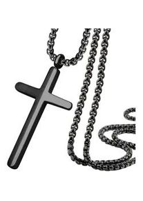 Kette mit Anh&auml;nger Firetti "Schmuck Geschenk Kreuz", schwarz, Halsketten, Damen, Edelstahl, L: 55 B: 2,3mm, B:2,3mm