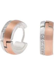 Paar Creolen Firetti "Schmuck Geschenk Ohrschmuck bicolor glitzernd", rosa (edelstahlfarben, ros&eacute;goldfarben, kristallwei&szlig;), Ohrringe, Damen, 13mm, Edelstahl, mit Zirkonia (synth.)