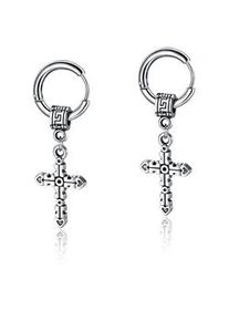 Paar Creolen Firetti "Schmuck Geschenk Kreuz", silber (edelstahlfarben), Ohrringe, Damen, 17mm, Edelstahl, Einh&auml;nger abnehmbar