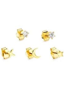 Ohrstecker-Set Bruno Banani "Mulitpack Schmuck Geschenk Silber 925 Ohrschmuckset Stern Mond Kreuz", gold (gelbgoldfarben, kristallwei&szlig;, kristallwei&szlig;), Ohrringe, Damen, Silber 925 (Sterlingsilber), mit Zirkonia (synth.)